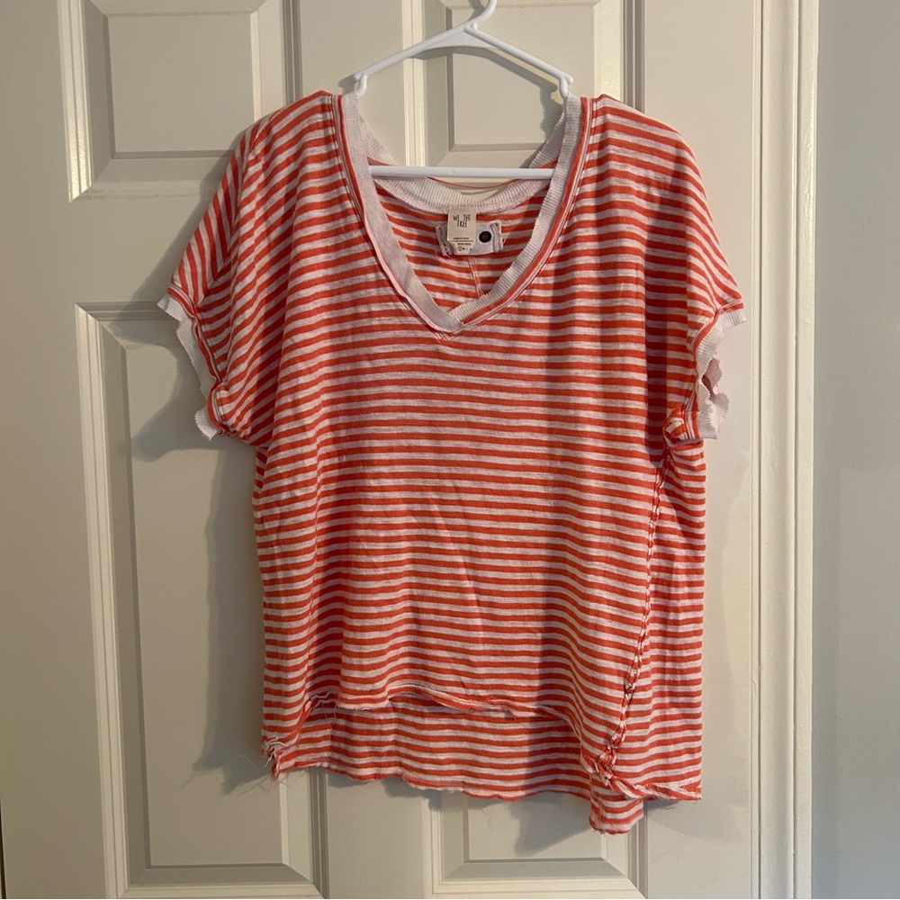 We the Free Orange White Stripe Oversized Tee